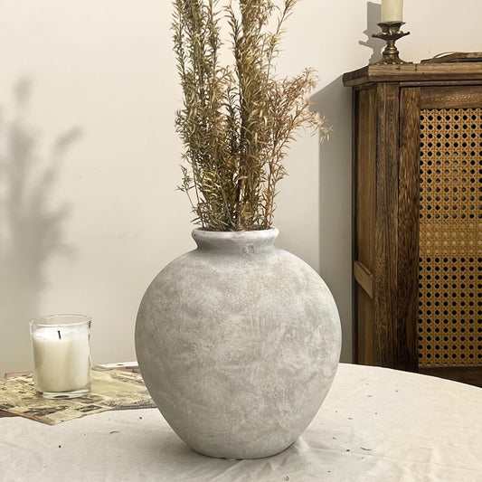 Rustic Ceramic Vase, Farmhouse Flower Vases, Vintage Vases for Home Decor, Handmade Pottery Floor Vase for Centerpieces & Table Decorations, Living Room & Entryway Decor,White Gray