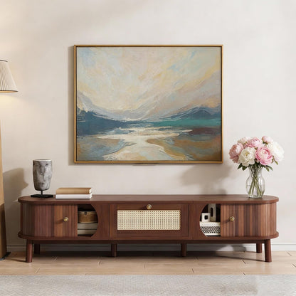 Modern TV Stand Cabinet,Fits 80“ TV Entertainment Center with Doors & Storage Compartments for Living Room Office Bedroom, Sturdy TV Console Table with Shelves, Easy Assembly (67” Rattan Walnut)