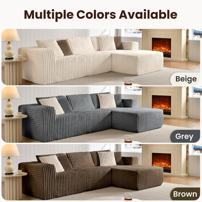 Modular Sectional Sofa Couch Luxurious Corduroy - High-Density Foam, Non-Slip Stability, Easy Setup with Box Packaging, Comfortable & Durable for Living Room, Apartment, Bedroom - Brown